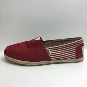 Toms Women Red Ivory Striped Flat Slip on Shoe 8